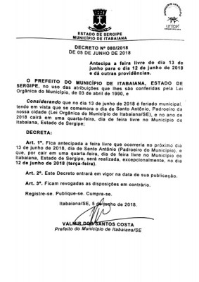 DECRETO DE ANTECIPAÇÃO DA FEIRA LIVRE