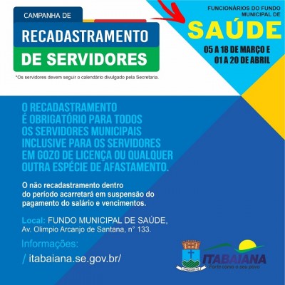 PREFEITURA DE ITABAIANA CONVOCA SERVIDORES DA SECRETARIA DA SAÚDE PARA ATUALIZAÇÃO DE DADOS CADASTRAIS