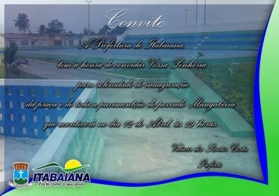 Convite: Inauguração da Praça da Mangabeira será Sábado, dia 12
