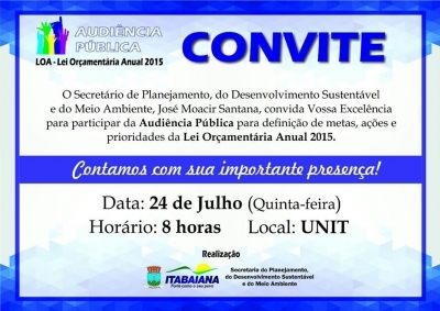 Convite: Audiência Pública sobre a LOA 2015