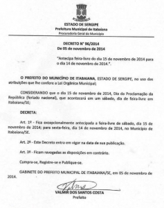 Em Virtude do Feriado Nacional, Feira Livre Será nesta Sexta-feira, dia 14