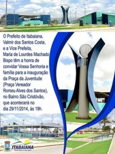 Inauguração da Praça da Juventude, neste sábado, 29
