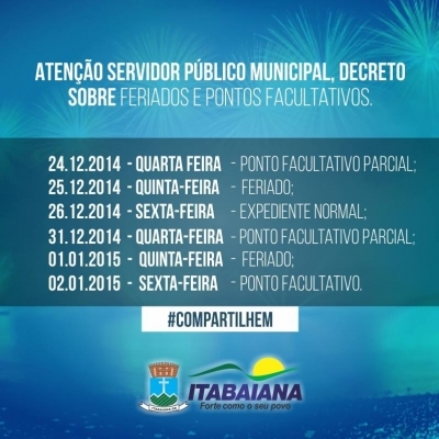 Prefeito decreta Ponto Facultativo dia 02 de Janeiro