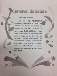 Clínicia de Saúde do Bairro Porto realiza projeto Carnaval da Saúde