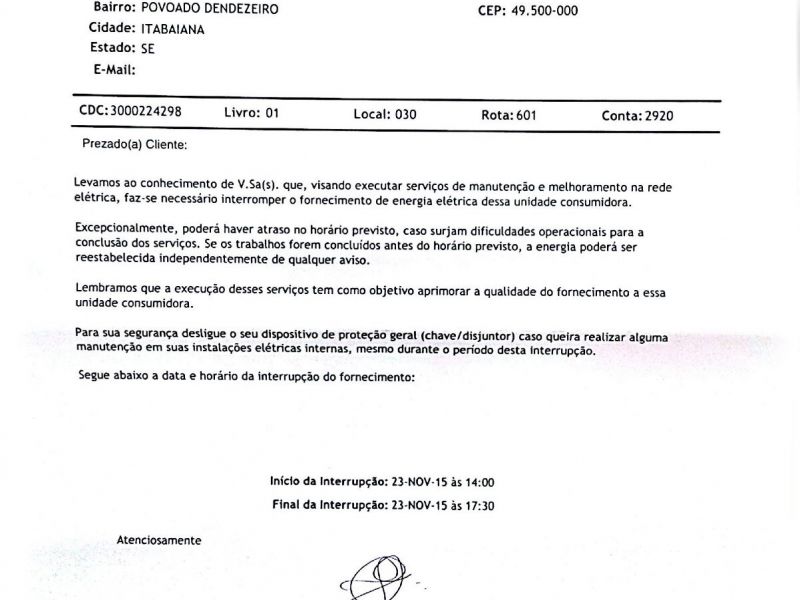 Aviso: Energisa fará interrupção de fornecimento de energia elétrica