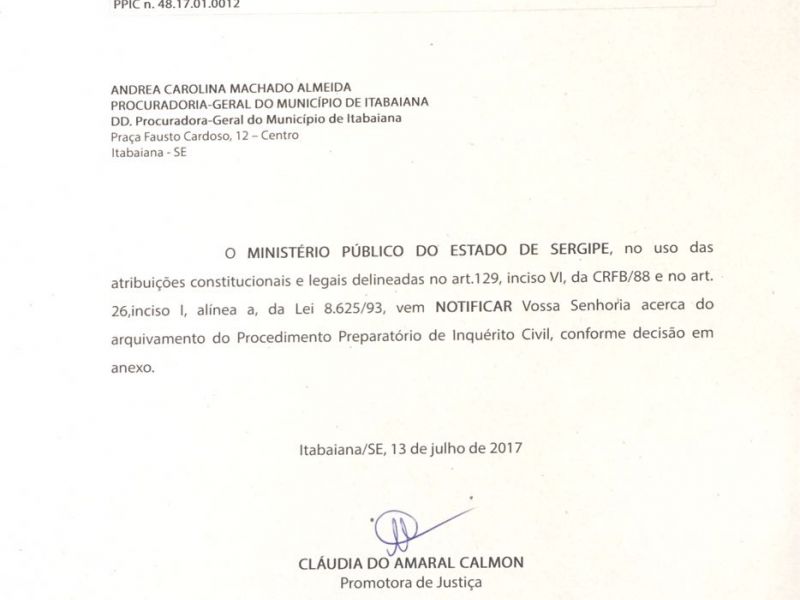 MP NÃO ENCONTRA IRREGULARIDADES EM ITABAIANA E DECIDE ARQUIVAR PROCESSO DE INVESTIGAÇÃO DE USO DESPROPORCIONAL DE CHEQUES PÚBLICOS