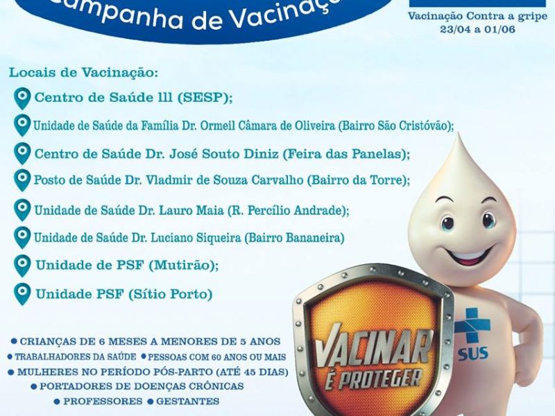 DIA &quot;D&quot; DE VACINAÇÃO CONTRA A GRIPE ACONTECE NO PRÓXIMO SÁBADO, 12, EM UNIDADES DE SAÚDE DE ITABAIANA