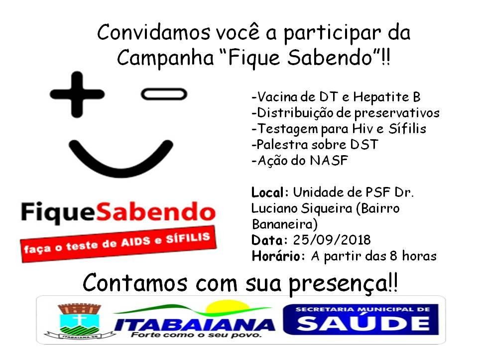 SECRETARIA DE SAÚDE PROMOVERÁ CAMPANHA “FIQUE SABENDO”