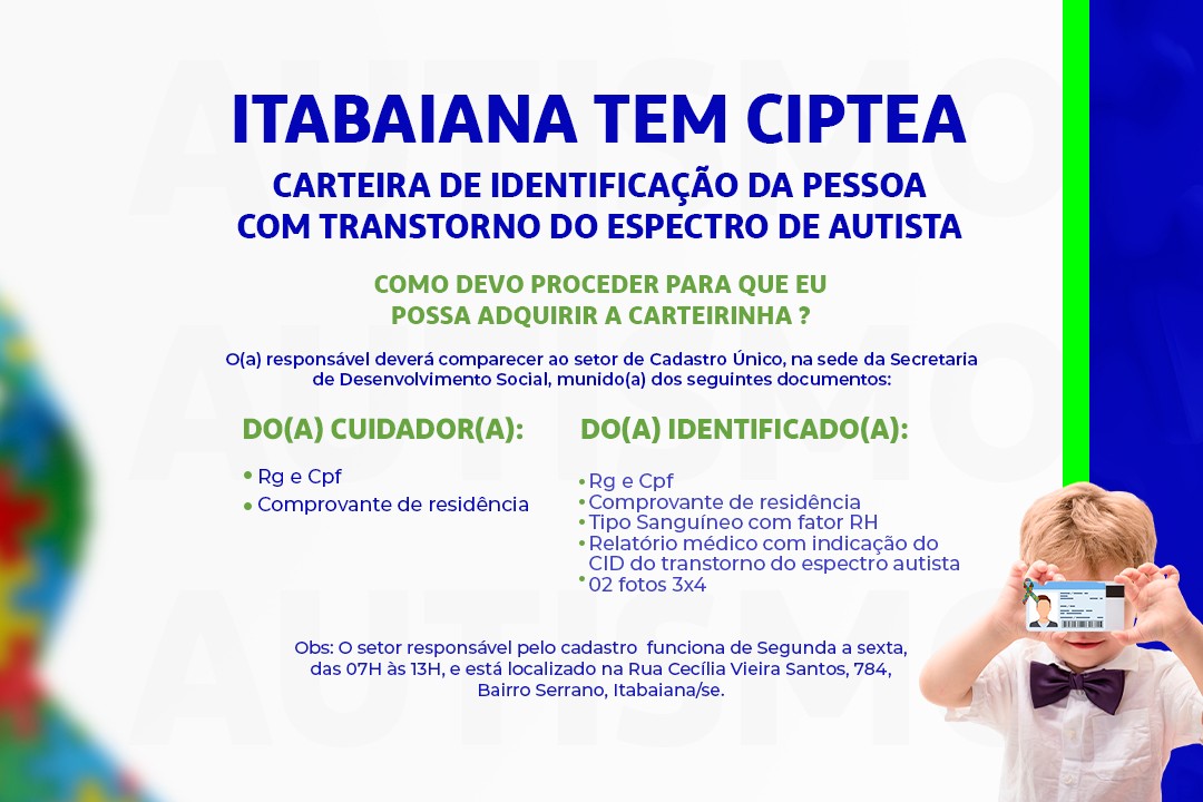 Município de Itabaiana implanta Carteira de Identificação para Pessoas com Autismo