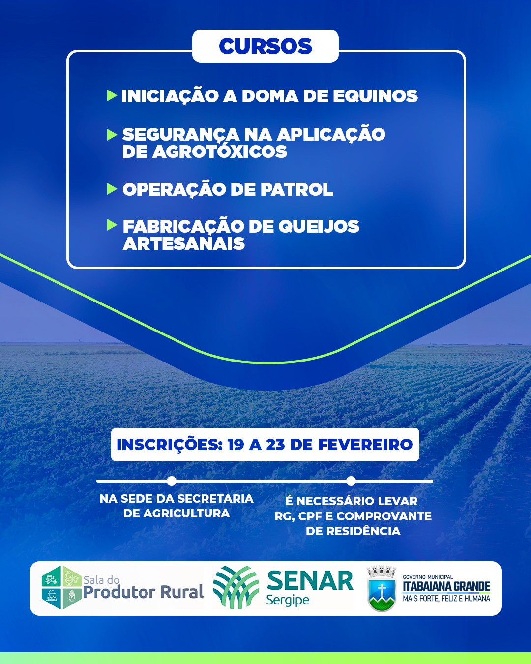 Em parceria com o Senar, prefeitura lança 4 cursos profissionalizantes para produtores rurais
