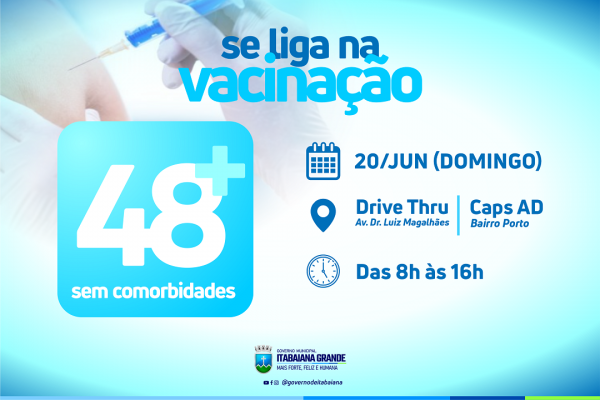 Itabaiana vacinará pessoas a partir de 48 anos contra a Covid-19, neste domingo (20)