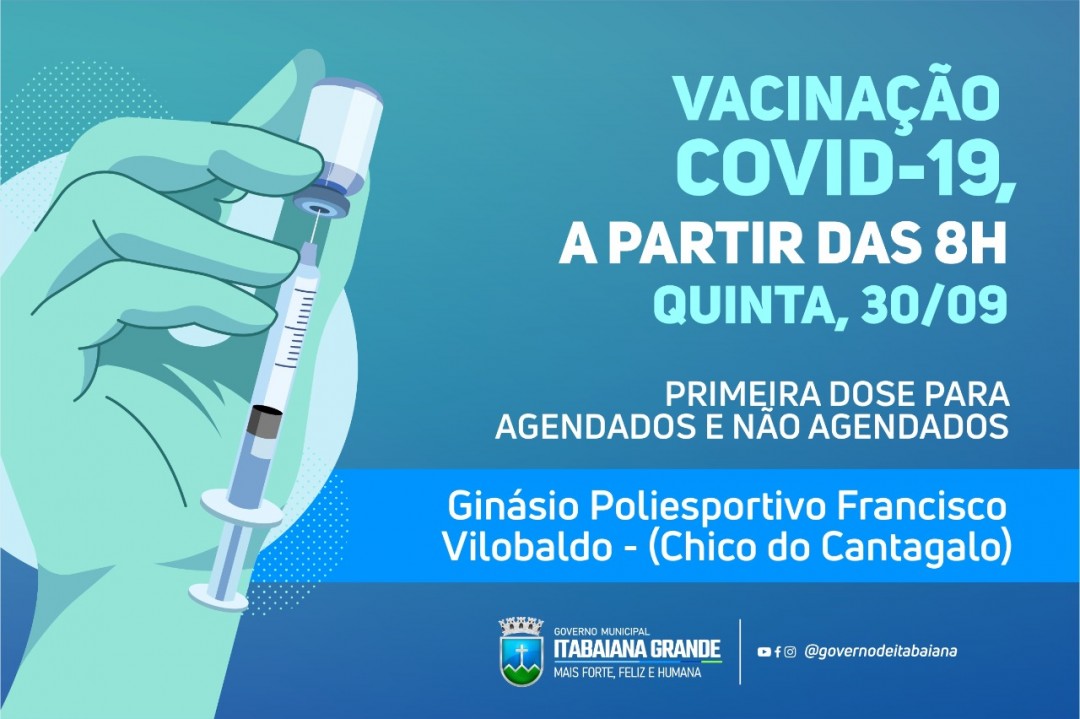 Itabaiana vacinará adolescentes a partir de 14 anos, nesta quinta-feira (30)