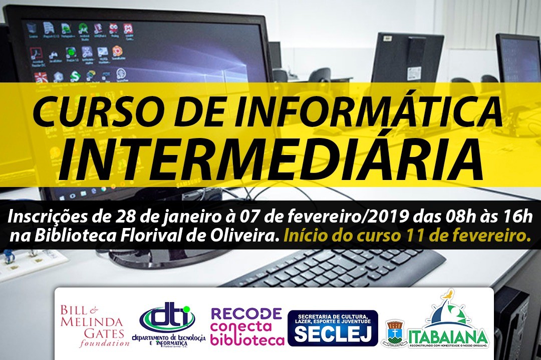 INSCRIÇÕES ABERTAS PARA CURSO DE INFORMÁTICA GRATUITO