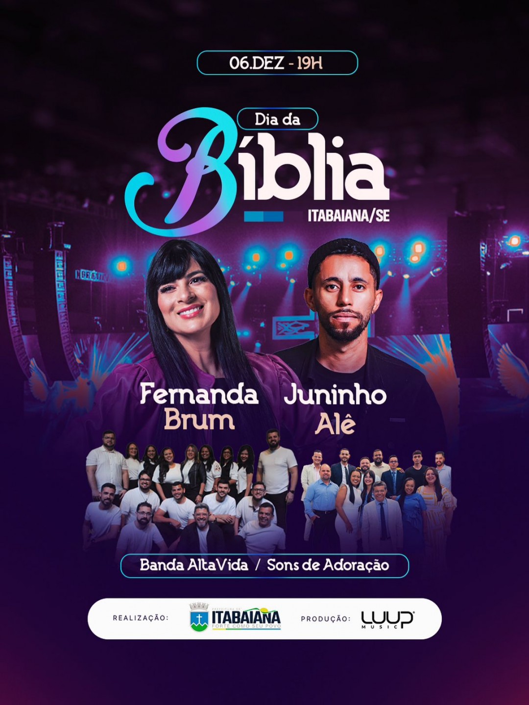 Prefeitura de Itabaiana realizará festa em comemoração ao Dia da Bíblia com Fernanda Brum e mais três atrações