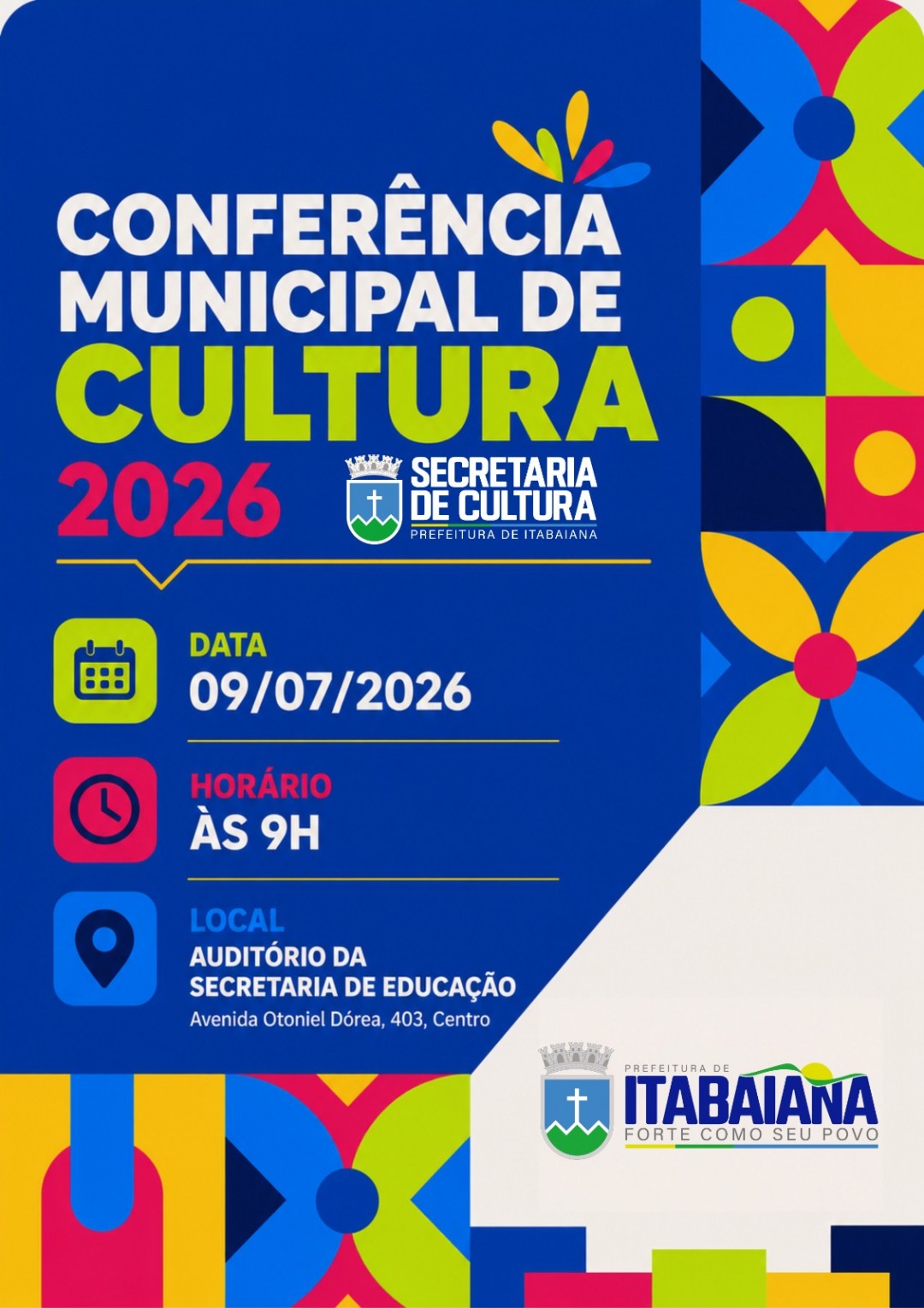 Conferência Municipal de Cultura acontecerá nesta quinta-feira, 09, em Itabaiana